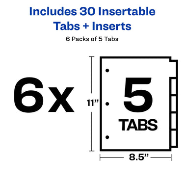 Avery 5-Tab Binder Dividers, Insertable Multicolor Big Tabs, 6 Sets (11109) Binder Divider 6-pack